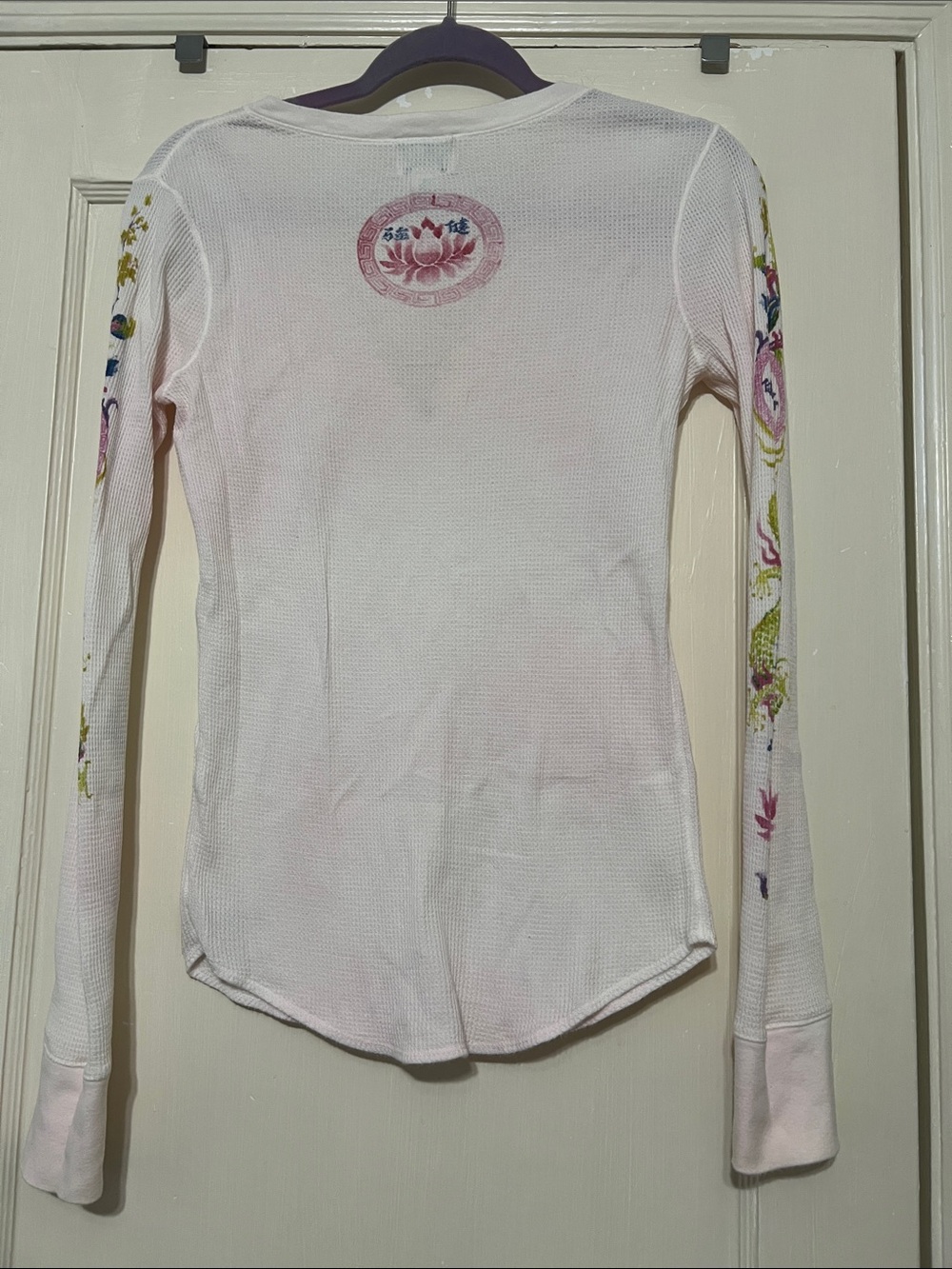Lucky Brand vintage Light Pink Asian Floral Long Sleeve Thermal Top - Picture 4 of 8